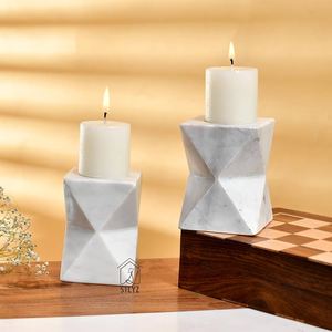 Juego de 3 portavelas de mármol negro hecho a mano, contenedor de velas votivas y soporte de Pilar, tarros de linterna de piedra decorativa - Product Image 2