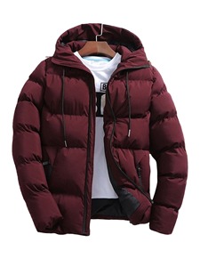 Veste d'hiver en duvet pour hommes Vêtements d'extérieur à manches longues avec décoration à pampilles Tissu en toile noire unie avec fermeture éclair complète - Product Image 2