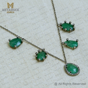 Collar de Plata 925 Oxidada con Diamante Natural y Esmeralda, Joyería Fina Hecha a Mano al por Mayor, Joyería de Piedra de Nacimiento de Mayo - Product Image 5