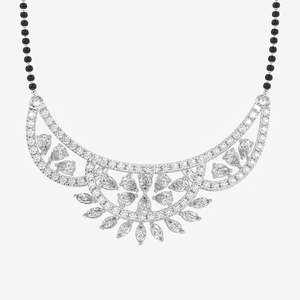 Women's Flower Shape 1.60 Carat Rhodium Plated Sterling <b>Silver</b> Moissanite Mangalsutra Necklace for Religious Ceremonies - Product Image 3