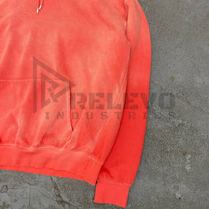 Orange Color New <b>Plain</b> <b>Men</b> Pullover Hoodie OEM Custom <b>Hoodies</b> Stone Washed 100% Cotton 450GSM Heavyweight Pullover <b>Hoodies</b> - Product Image 3