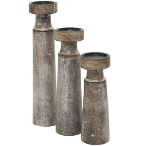 Elegante candelabros de madera de mango marrón de 3 piezas con diseño de estilo torneado perfecto para calidez y sofisticación en la decoración de su hogar - Product Image 5