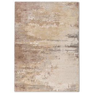 Tattvam Abstract Pattern Ivory Hand Knotted Wool & <b>Bamboo</b> Silk Rug for Home Use-Esk-9017 - Product Image 1