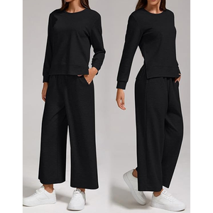 ชุดวอร์มฤดูใบไม้ผลิผ้าเฟรนช์เทอร์รี่เนื้อนุ่มโปร่งสบายสำหรับสุภาพสตรีดีไซน์ไม่สมมาตรปักกระเป๋าคาดเอวสำหรับใส่ไปพักผ่อนนอกบ้าน - Product Image 3