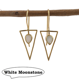 Handmade White <b>Moonstone</b> Gemstone Fine Dangle Drop <b>Earrings</b> Gold Plated Pear Hook <b>Earrings</b> - Product Image 1
