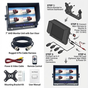 Moniteur DVR tactile IPS 7 pouces à vision nocturne infrarouge |   Enregistreur en boucle 4CH AHD 1080P, <span class=keywords><strong>carte</strong></span> SD 256 Go, système de caméra de recul 12-36V - Product Image 5