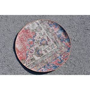Alfombra turca Vintage de 2,3x2,3 pies, diseño de retales rojo y azul, Material de lana, técnica de tejido plano de látex para decoraciones de sala de estar - Product Image 2