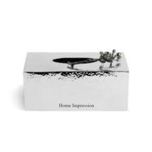 Silver Shiny Polished Box With Gold and White Color Flowers and Designer Unique Attractive Look <b>Tissue</b> <b>Paper</b> Holder and Boxes - Product Image 1