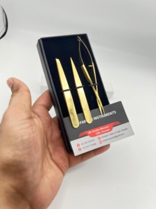 Pince à épiler sourcils en or 24 carats, pointe biseautée épaisse avec ciseaux à ressort, lame tranchante, logo personnalisé, ciseaux à sourcils - Product Image 4