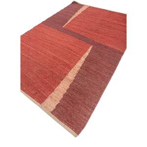 พรมลายเรขาคณิตแบบทอแบนจากปอกระเจาและป่านสีแดงและสีส้มสำหรับใช้ในบ้าน-Pdjt-667 - Product Image 2