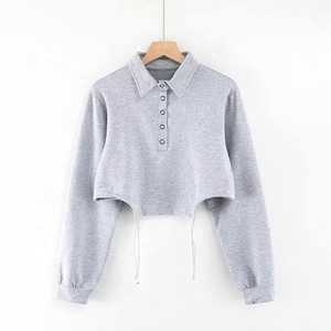 Logo personnalisé de haute qualité en coton à manches longues avec fermeture éclair blanc haut court sweat à capuche pour femme pour vêtements de sport décontracté uni - Product Image 3