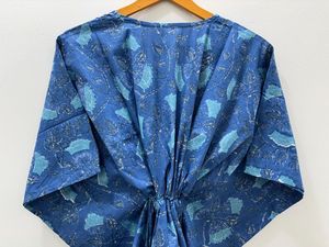 Jaipur azul mano bloque estampado caftán indio hecho a mano Boho Hippie ropa de dormir verano Maxi túnica vestido para mujer piso vestido Casual - Product Image 3