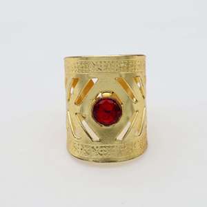 Wide Band 18k Gold Plated <b>Garnet</b> <b>Ring</b> Vintage Adjustable Brass Wholesale Hollow Cutout <b>Ring</b> For Women - Product Image 6