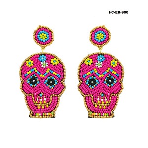 Vintage Festival Based Beaded Embroidery <b>Earrings</b> Crafted 100% Glass Beads Stainless Steel Featuring Colorful Attractive Party - Product Image 2