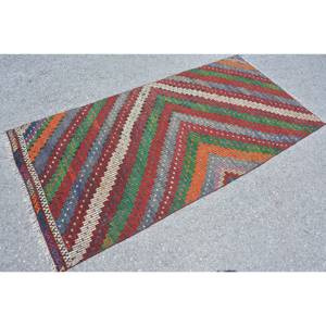 Tapis Turc Vintage Ethnique Rouge Vert Patchwork Laine Tapis 3.1x6.3ft Salon Décoration 10mm Épaisseur avec Support Latex - Product Image 4