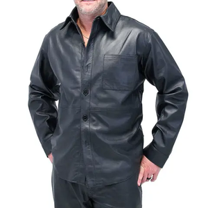 Camisa informal de manga corta para hombre, bolsillos dobles en el pecho, cremallera, hombro caído, diseño de piel sintética, transpirable, estilo moderno para otoño - Product Image 4