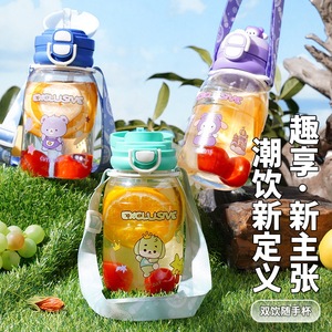 ขวดน้ำหลอดดูดลายการ์ตูนสำหรับเด็กพร้อมสายสะพาย 600 มล. แก้วพกพาป้องกันการรั่วซึม ใช้กับเครื่องล้างจานได้ - Product Image 4