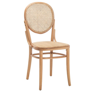 Silla de comedor barata hecha de marco de madera de teca maciza con ratán natural tejido en el asiento y el respaldo para uso en interiores y exteriores - Product Image 1