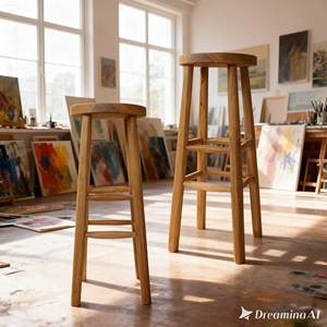 SOLOBEAT Modern Teak <b>Wood</b> Eco-Friendly Restaurant <b>Bar</b> Stool with Solid Round Seat for Apartment Dining - Product Image 5