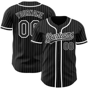 Camiseta de béisbol auténtica negra a rayas blanca y negra personalizada - Product Image 1