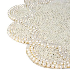 Elegant Luxurious Ivory Pearl & Glass <b>Beads</b> Side Table Mats Glam Designed <b>Placemat</b> for Everyday Use Perfect As Gift - Product Image 5