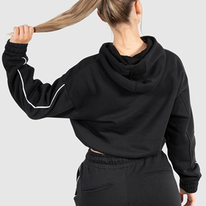 Venta al por mayor caliente niñas de gran tamaño pulóver Crop Hoodie ácido lavado en blanco recortado Tops sueltos Vintage sudaderas con capucha para las mujeres - Product Image 5