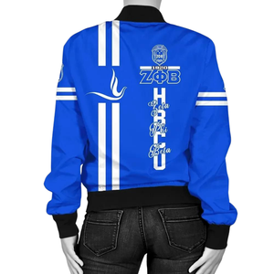 Chaqueta de Satén Azul y Blanca Zeta Phi Beta 1920 para Mujer, Bordado con el Escudo de la Hermandad ZPB, Ropa Griega, Estilo Universitario Premium - Product Image 2