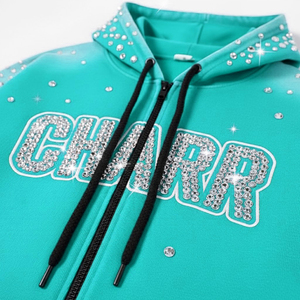 Sweat à capuche d'hiver surdimensionné 100% coton pour hommes avec fermeture à glissière strass lavé motif solide impression personnalisée - Product Image 4