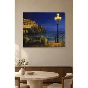 Fida, petite ville en bord de mer la nuit avec des lanternes, impression sur toile - Product Image 3