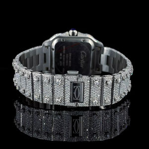 Montre de luxe entièrement sertie de diamants en moissanite taille ronde avec des chiffres romains classiques roses, montre en diamant, cadeau pour les filles - Product Image 2