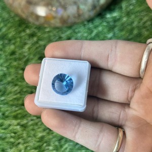 Topaze bleue suisse de forme ronde coupe concave 13mm taille 7.50carat pièce pour la fabrication de bijoux pendentif bague - Product Image 2
