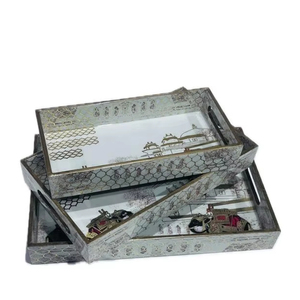 ชุดถาดไม้หรูหราพิมพ์ลายเคลือบเงาและพื้นผิวฟอยล์สีทองเหมาะสำหรับกาแฟขนมขบเคี้ยวและชาที่ให้บริการในบ้าน - Product Image 1