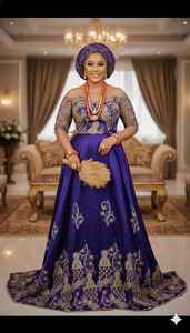 Vestido de Noche y Boda Africana con Pedrería Hecha a Mano, 100% Poliéster, Color y Tela Personalizables, Estilo Dobby, Tela de Malla - Product Image 4