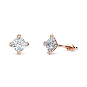 Boucles d'oreilles princesse à quatre griffes avec diamants de 0,40 carat cultivés en laboratoire, en platine, cadeau d'anniversaire de mariage - Product Image 2