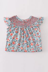 Vestido de 2 Piezas con Estampado Floral Azul, Hermoso y Ligero para Bebés Niñas, con Mangas con Volantes, Tela de Algodón Suave y Transpirable - Product Image 5