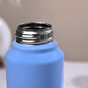 Bouteille isotherme en acier inoxydable bleue avec paille pour voyage, gourde isolante pour boissons froides, couvercle à motif avec poignée, option cadeau - Product Image 4
