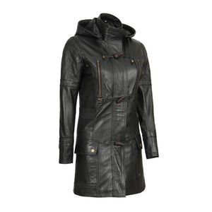 Abrigo Largo de Invierno para Mujer, de Cuero Genuino Negro, Forro Grueso de Nailon, Transpirable, Liso, de Piel de Oveja, Mangas Largas - Product Image 4