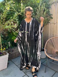 Holiday Tie Dye Loose Fit Kaftan para mujer Manga completa Casual Hecho a mano Beach Cover-up Hasta el suelo Cintura natural Método tejido - Product Image 4