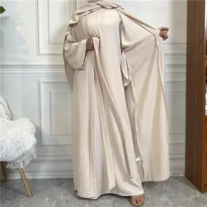 Mode Dubai Moslim Casual Effen Kleur Vrouwtjes Jurk Midden-Oosten Saudi Islamitische Kleding Effen Gerimpelde Crêpe Abaya Jurk