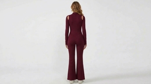 Combinaison à manches longues pour femmes, tenue une pièce, jambe évasée, extensible, vêtements de sport décontractés, vêtements de mode - Product Image 3