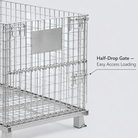 Cage à palettes pliable en acier galvanisé, conteneur en treillis métallique empilable, porte demi-ouverte, grille de 50x100mm, résistant à la corrosion pour