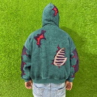 Sweat à capuche zippé surdimensionné personnalisé pour homme, 100 % coton, polaire 440 GSM, coupe ample, écologique, coupe-vent, respirant, brodé