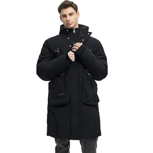Manteau d'hiver long pour hommes Parka coupe-vent épaisse et chaude avec capuche-Veste d'extérieur noire élégante pour temps froid - Product Image 2