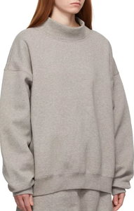 Femmes brodé français coton éponge sweat surdimensionné Long col montant pull uni gris respirant décontracté automne hiver - Product Image 5