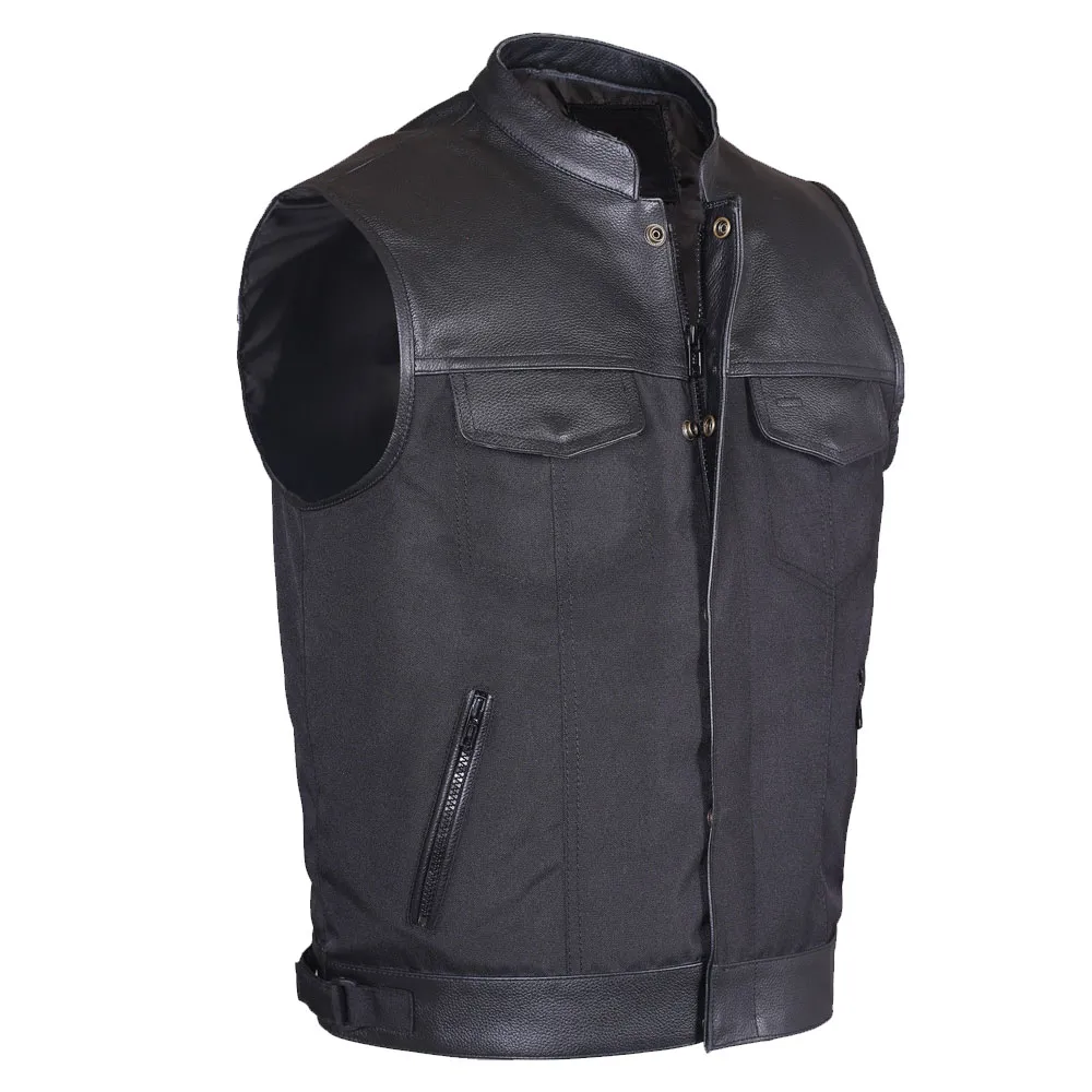 Trend Leather Vest Sleeveless Men's Vest Men Casual Vest Jackets Outdoor Activity Biker Cut Side Laces Fishhook Black