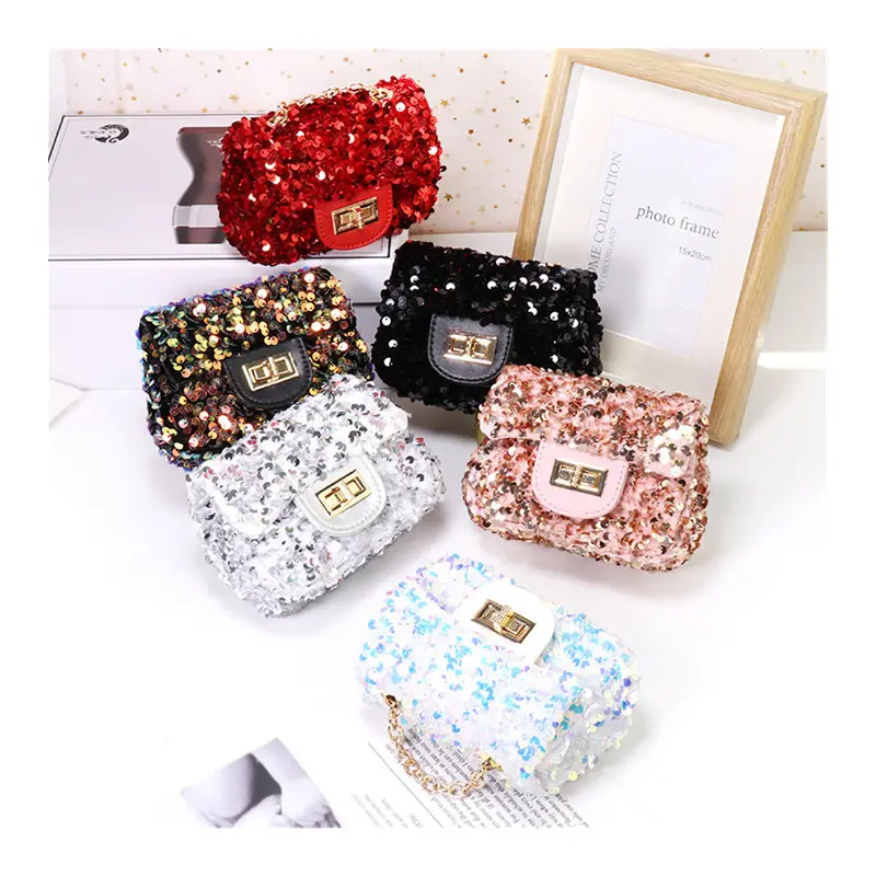 Wholesale Ladies Bling Crossbody Bag Sequins Chain women mini bag Little Girls shoulder bag Small Kids purse