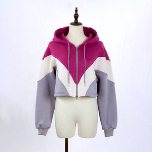 Haut court à capuche personnalisé pour femme en polyester/coton, manches longues, broderie, molleton épais, automne/printemps - Product Image 1