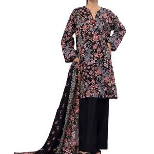 Costume trois pièces Shalwar Kameez pour femmes, imprimé à la main, vêtements ethniques de créateur pour femmes, style fait main, robe avec dupatta en voile et pantalon - Product Image 1