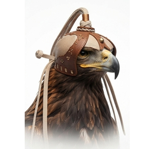 Cagoule de fauconnerie en cuir avec pompon et capuchon métallique, taille unique, équipement de chasse durable pour l'extérieur, design minimaliste - Product Image 1
