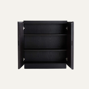 Armoire de rangement de salon contemporaine à 2 étagères en bois de mindi cannelé, fabriquée à la main, écologique et durable - Product Image 3